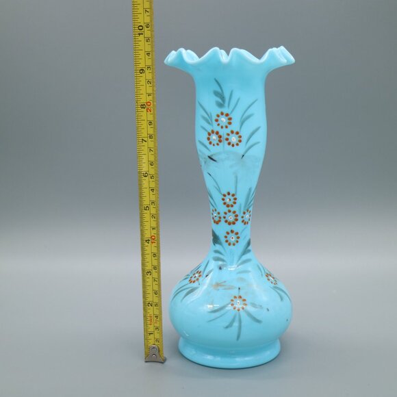Victorian Late 19th Century Bristol Blue Milk Glass, Hand Painted, Hand Blown - Picture 8 of 8